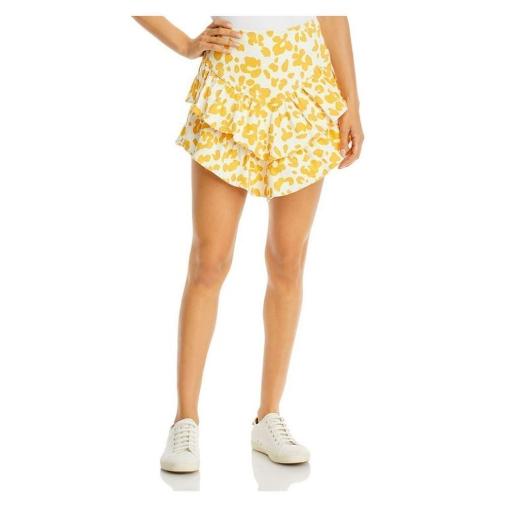 MOTHER Yellow Floral Ruffle Mini Skirt